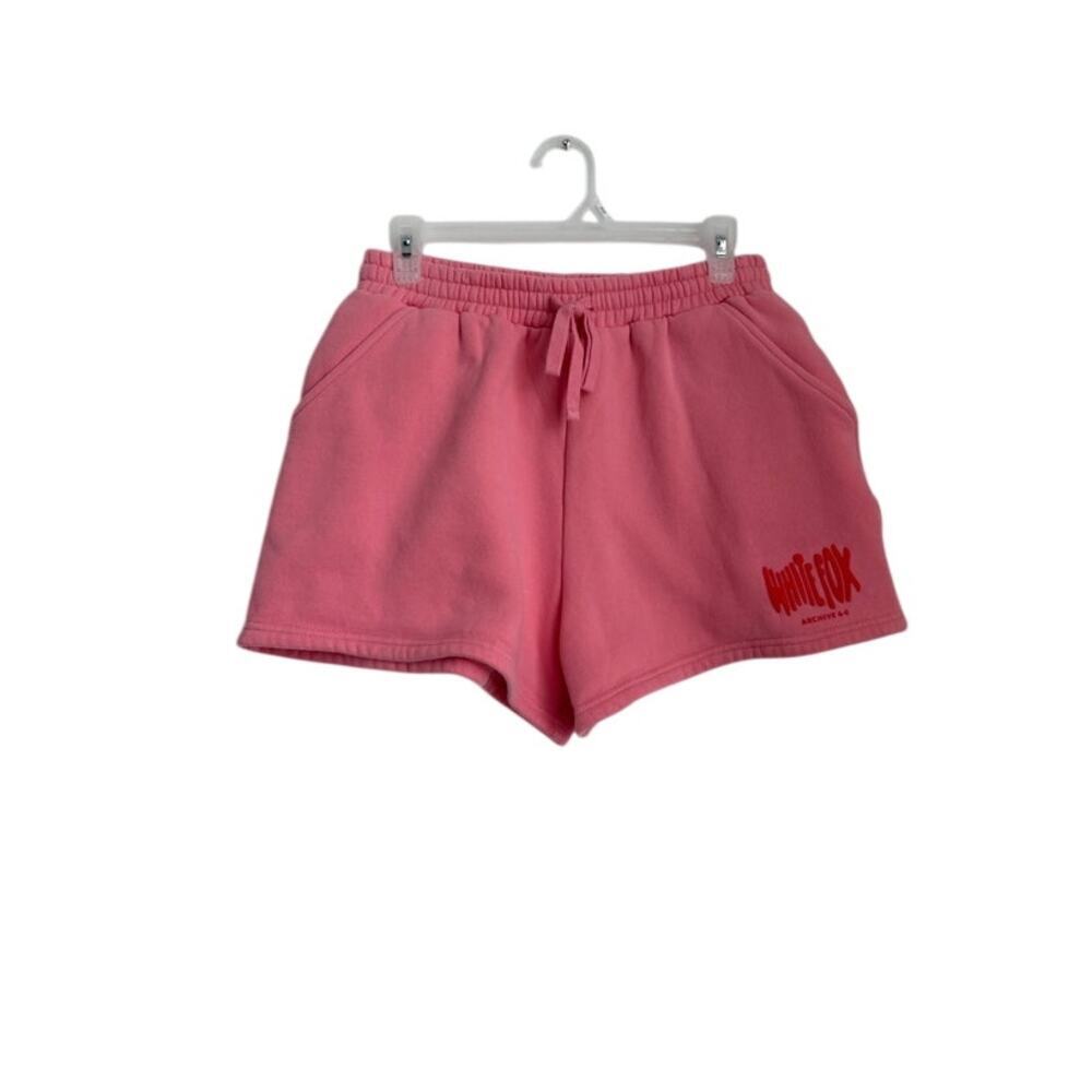 NWOT White Fox Pink Archive Bubble Letter Logo Fleece Sweatshorts Size Medium